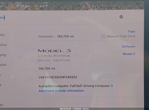 5YJ3E1EB3NF246922 2022 TESLA MODEL 3 Белый Вид задних сидений