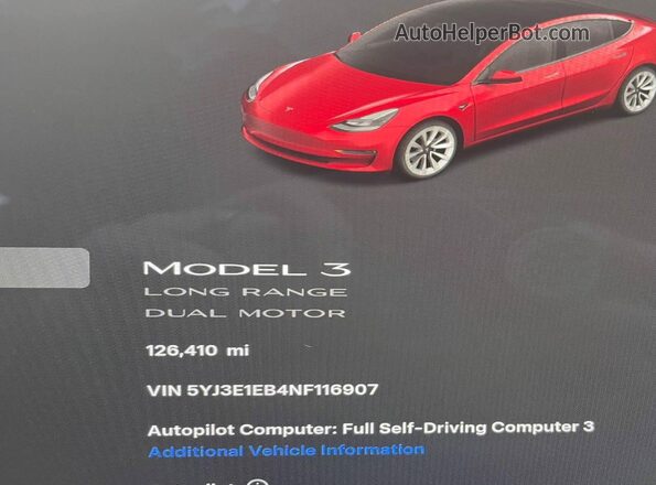 5YJ3E1EB4NF116907 2022 TESLA MODEL 3 Красный Вид задних сидений