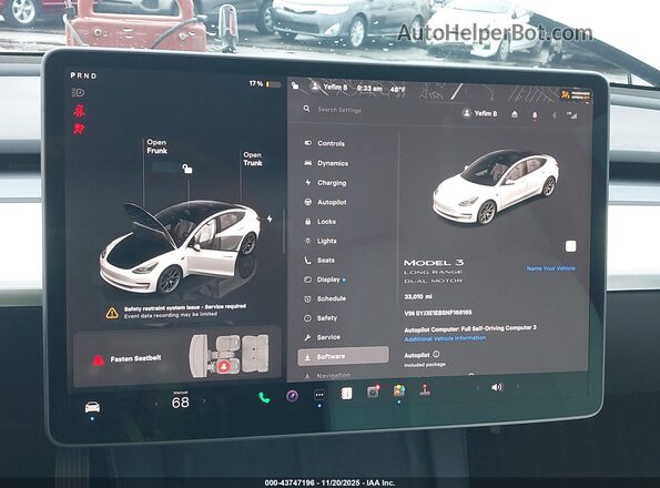 5YJ3E1EB5NF166165 2022 TESLA MODEL 3 White Հետևի նստատեղերի տեսք