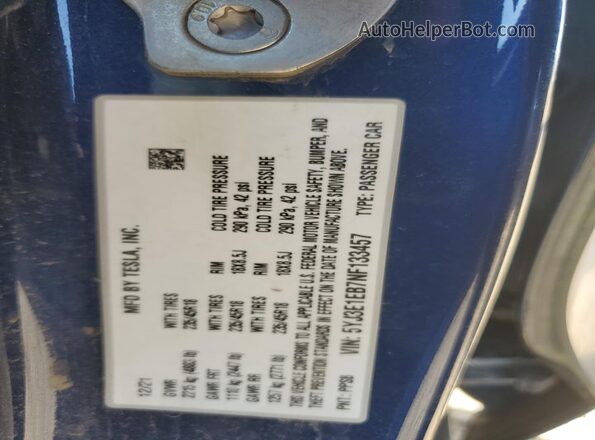 5YJ3E1EB7NF133457 2022 TESLA MODEL Green ძრავის განყოფილების ხედი