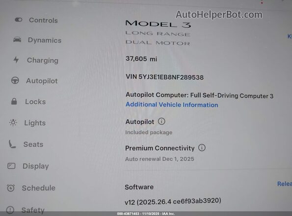 5YJ3E1EB8NF289538 2022 TESLA MODEL 3 Серый Вид задних сидений