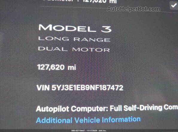 5YJ3E1EB9NF187472 2022 TESLA MODEL 3 Красный 