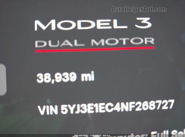5YJ3E1EC4NF268727 2022 TESLA MODEL 3 Black Vista de los asientos traseros