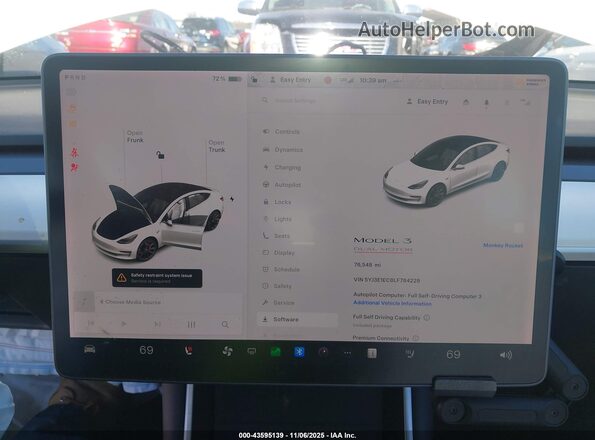 5YJ3E1EC8LF784229 2020 TESLA MODEL 3 White Vista de los asientos traseros