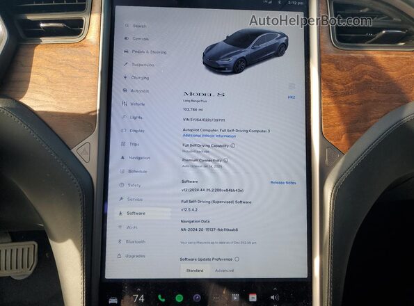 5YJSA1E22LF397111 2020 TESLA MODEL Серый Вид щитка приборов