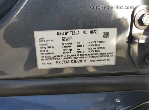 5YJSA1E22LF397111 2020 TESLA MODEL Серый Вид подкапотного пространства