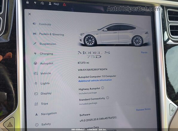 5YJSA1E26GF162474 2016 TESLA MODEL S Белый 