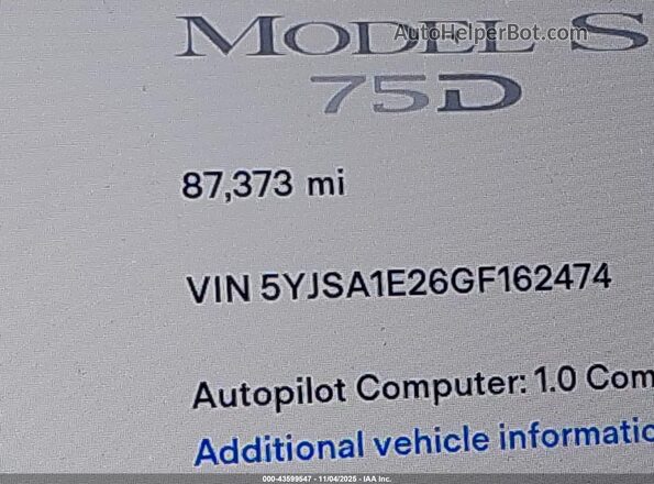 5YJSA1E26GF162474 2016 TESLA MODEL S Белый 