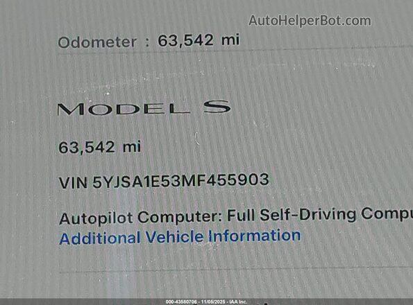 5YJSA1E53MF455903 2021 TESLA MODEL S Красный Панорамный вид салона 360°