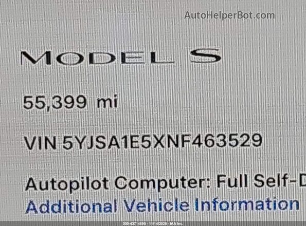5YJSA1E5XNF463529 2022 TESLA MODEL S Black 