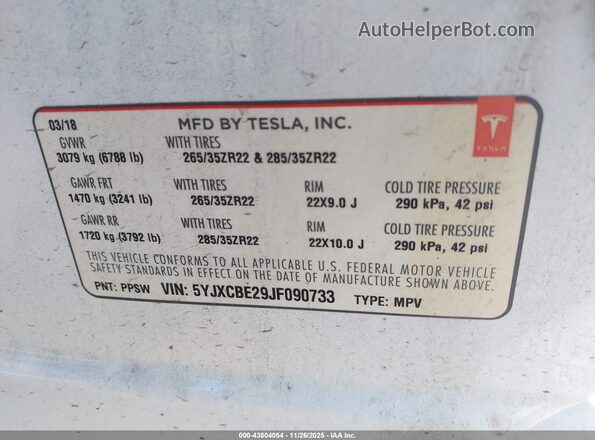 5YJXCBE29JF090733 2018 TESLA MODEL X White Widok komory silnika