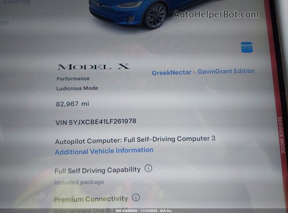 5YJXCBE41LF261978 2020 TESLA MODEL X Blue 