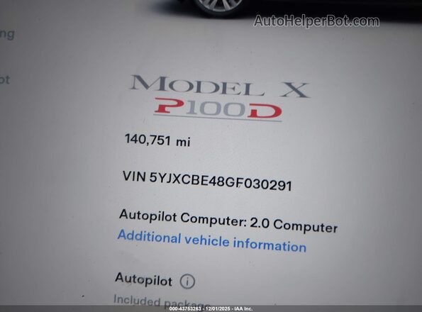 5YJXCBE48GF030291 2016 TESLA MODEL X Белый 