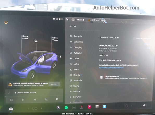 5YJYGDEE3LF023076 2020 TESLA MODEL Y Синий 
