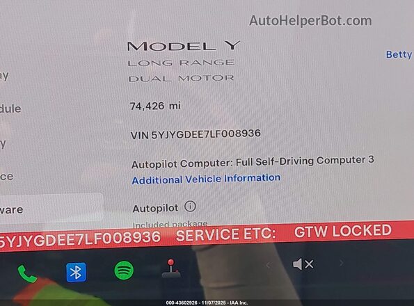 5YJYGDEE7LF008936 2020 TESLA MODEL Y Белый 