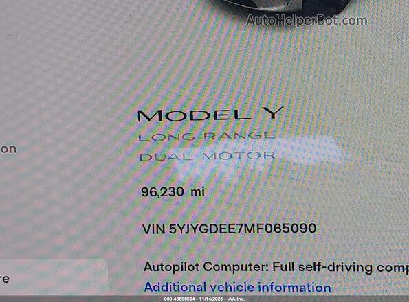 5YJYGDEE7MF065090 2021 TESLA MODEL Y White 