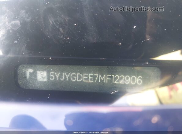 5YJYGDEE7MF122906 2021 TESLA MODEL Y Blue VIN sticker view