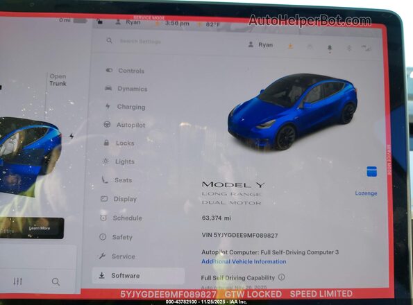 5YJYGDEE9MF089827 2021 TESLA MODEL Y Blue უკანა სავარძლების ხედი