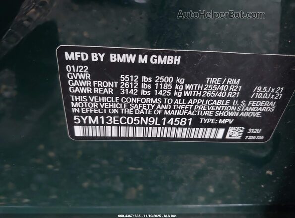 5YM13EC05N9L14581 2022 BMW X3 Green 