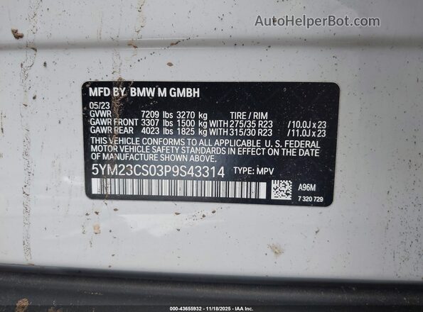 5YM23CS03P9S43314 2023 BMW XM White Widok komory silnika