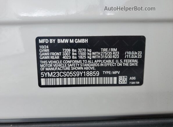 5YM23CS05S9Y18859 2025 BMW XM Белый Панорамный вид салона 360°