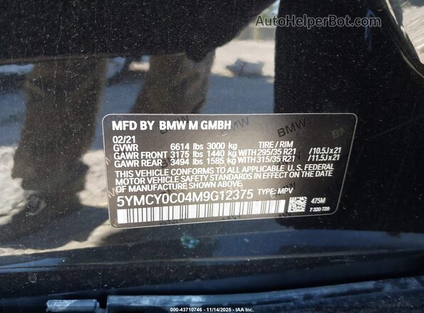 5YMCY0C04M9G12375 2021 BMW X6 M Black 
