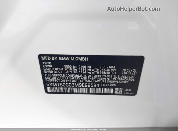5YMTS0C03M9E99584 2021 BMW X3 White Вид підкапотного простору