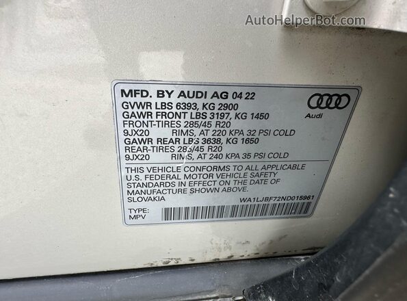 WA1LJBF72ND015961 2022 AUDI Q7 Tan Rear interior view