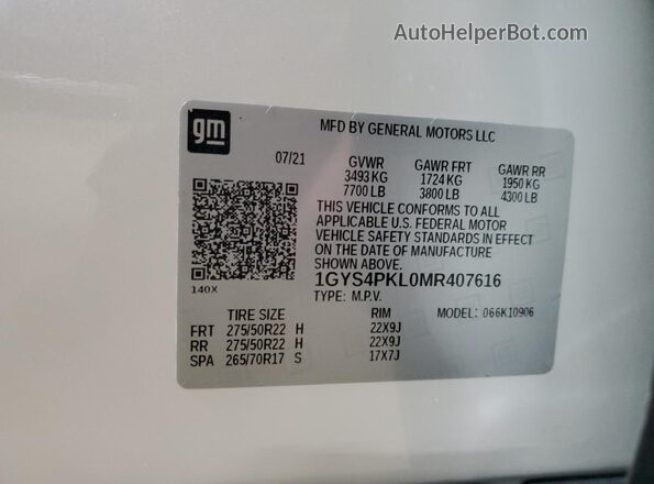 1GYS4PKL0MR407616 2021 CADILLAC ESCALADE White 