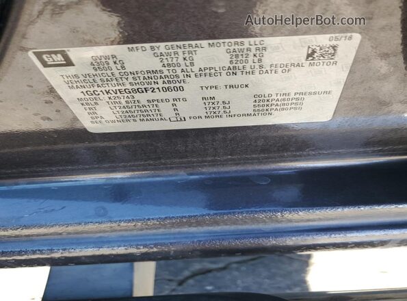 1GC1KVEG8GF210600 2016 CHEVROLET ALL MODELS Charcoal 