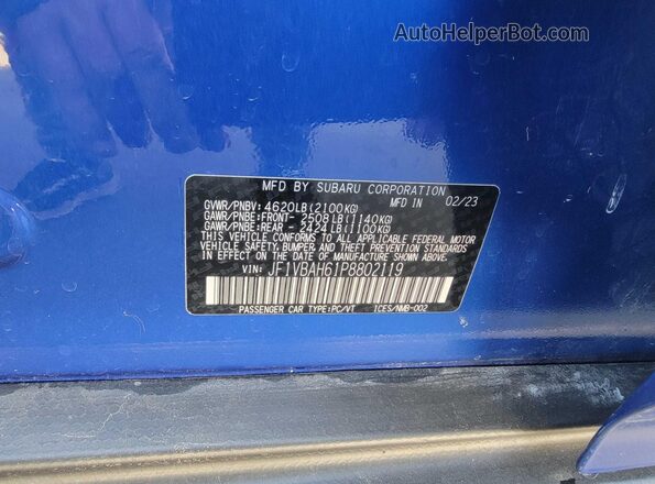 JF1VBAH61P8802119 2023 SUBARU WRX Blue Вид задньої частини салону