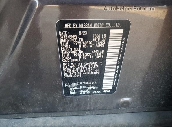 JN8AZ2AE3R9327814 2024 INFINITI QX80 Gray 