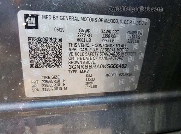 3GNKBBRA0KS666482 2019 CHEVROLET BLAZER Gray 