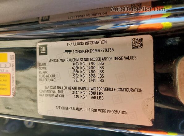 1GNSKFKD9MR278135 2021 CHEVROLET SUBURBAN Черный 