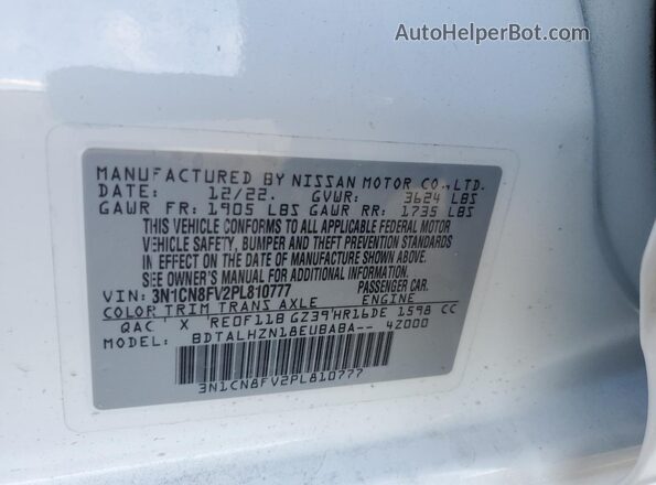 3N1CN8FV2PL810777 2023 NISSAN VERSA White Widok naklejki z numerem VIN