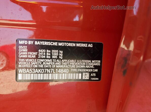 WBA53AK07N7L14840 2022 BMW 7 SERIES Red 