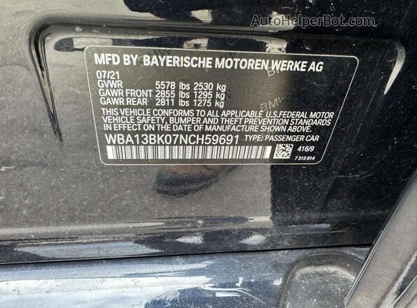WBA13BK07NCH59691 2022 BMW M5 Black Widok wnętrza z tyłu