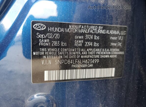 5NPD84LF6LH623499 2020 HYUNDAI ELANTRA Blue 