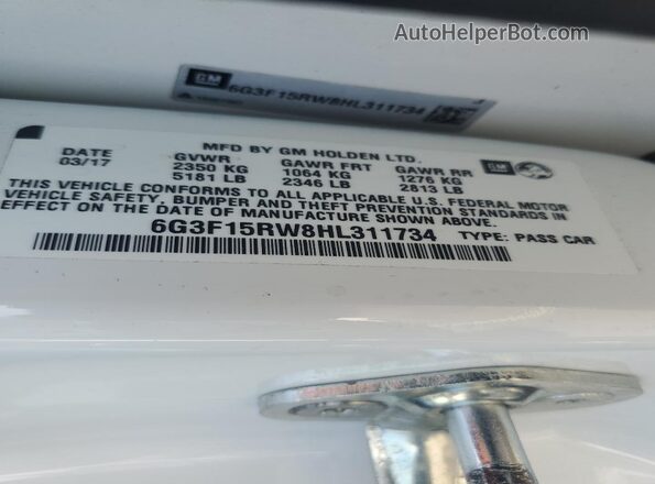 6G3F15RW8HL311734 2017 CHEVROLET SS White Вид наклейки з VIN-кодом