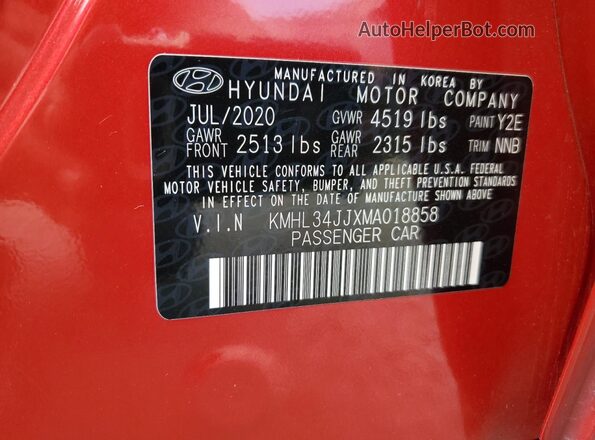 KMHL34JJXMA018858 2021 HYUNDAI SONATA Red 