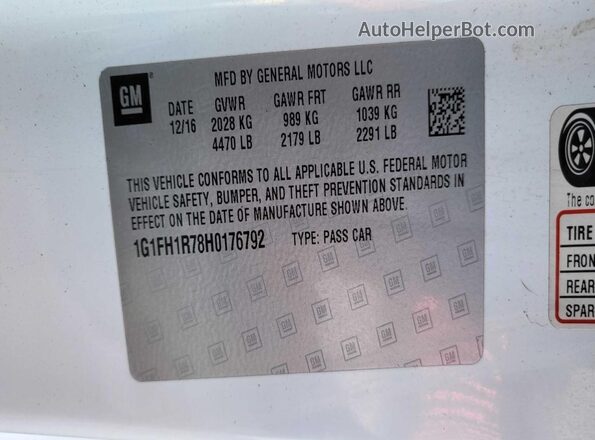1G1FH1R78H0176792 2017 CHEVROLET CAMARO White 