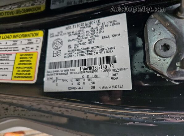 1FA6P8CF3L5140173 2020 FORD MUSTANG Silver Vista interior trasera
