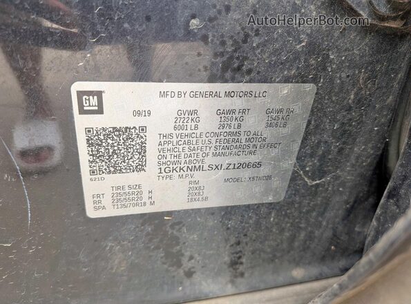1GKKNMLSXLZ120665 2020 GMC ACADIA Black Widok wnętrza z tyłu