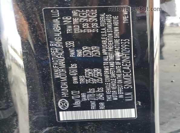 5NMJECAE2NH129933 2022 HYUNDAI TUCSON Black 