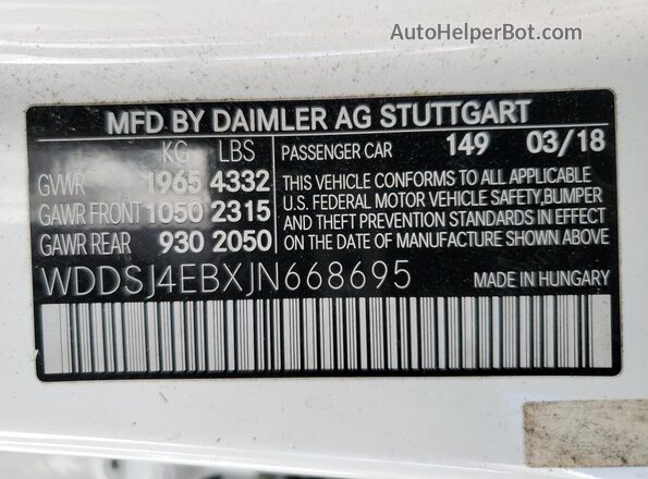 WDDSJ4EBXJN668695 2018 MERCEDES-BENZ CLA-CLASS White 