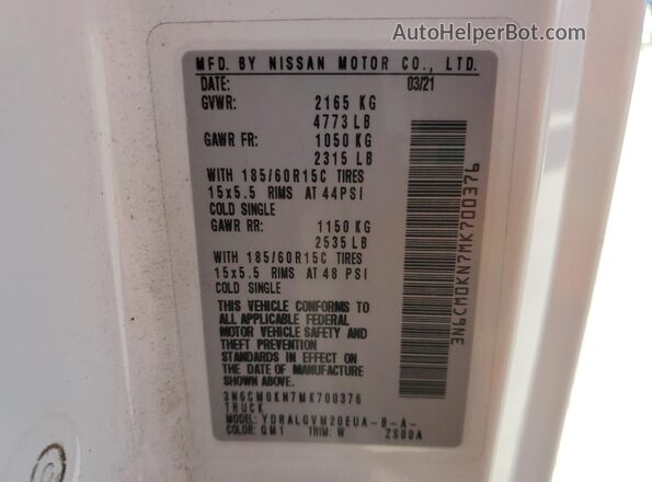 3N6CM0KN7MK700376 2021 NISSAN NV200 White 