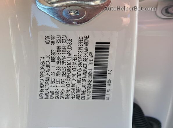 7FARS4H46TE000448 2026 HONDA CR-V White Vista de la etiqueta del VIN