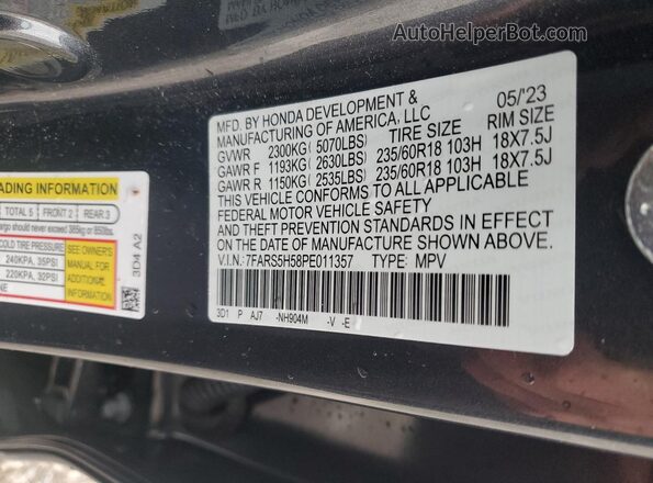 7FARS5H58PE011357 2023 HONDA CR-V Gray VIN sticker view