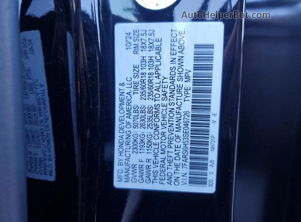 7FARS6H53SE046726 2025 HONDA CR-V Черный Панорамный вид салона 360°