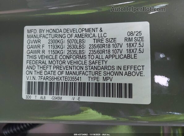 7FARS6H6XTE035541 2026 HONDA CR-V Green Vista del compartimento del motor